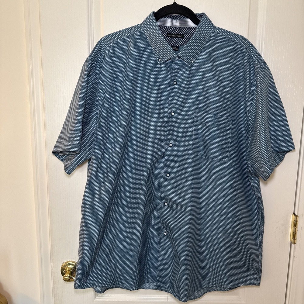 Interaffair Mens XXL Short Sleeve Button Up Shirt Blue Geometric Print Casual